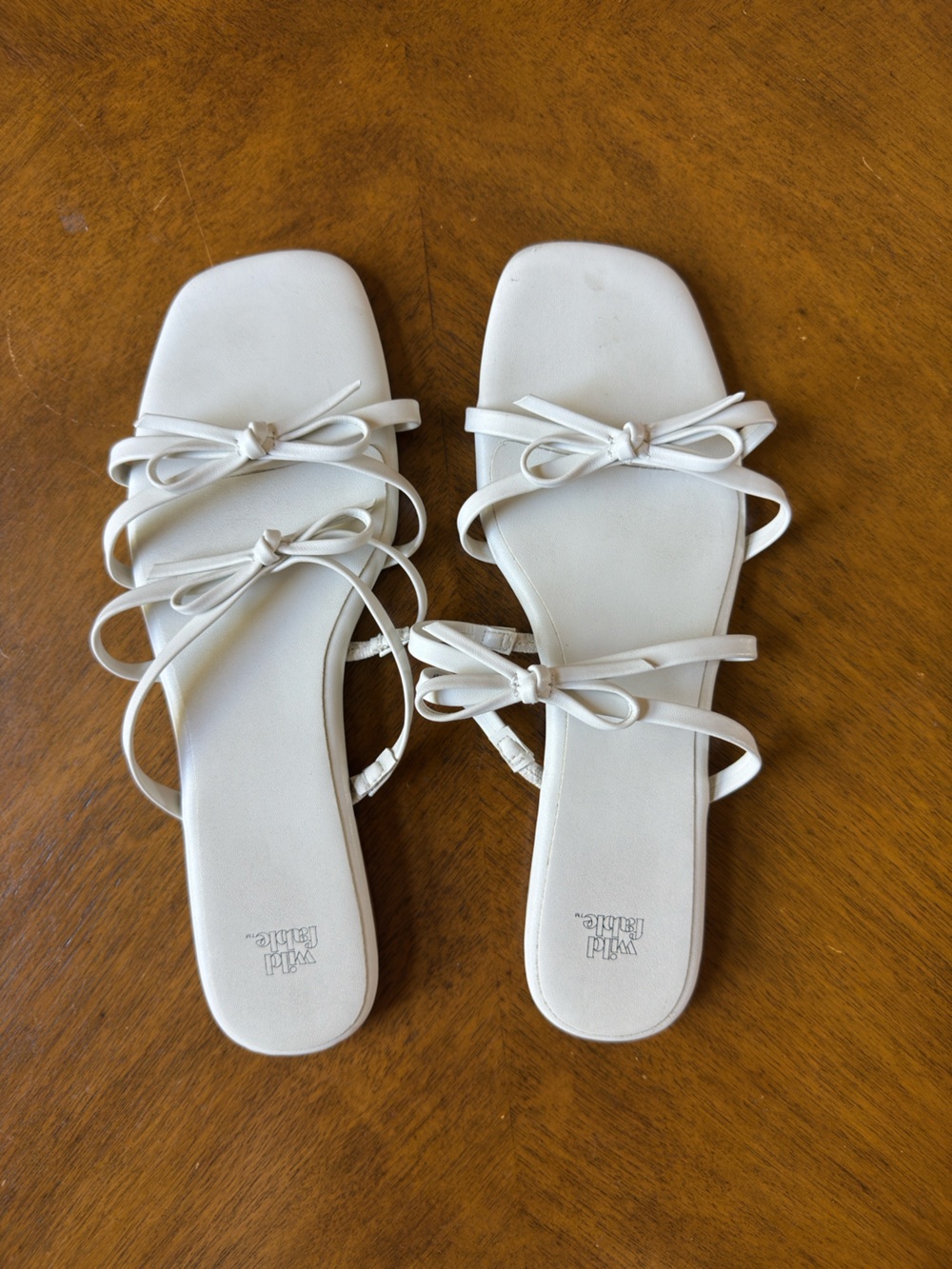 White Bow-Strap Flat Sandals